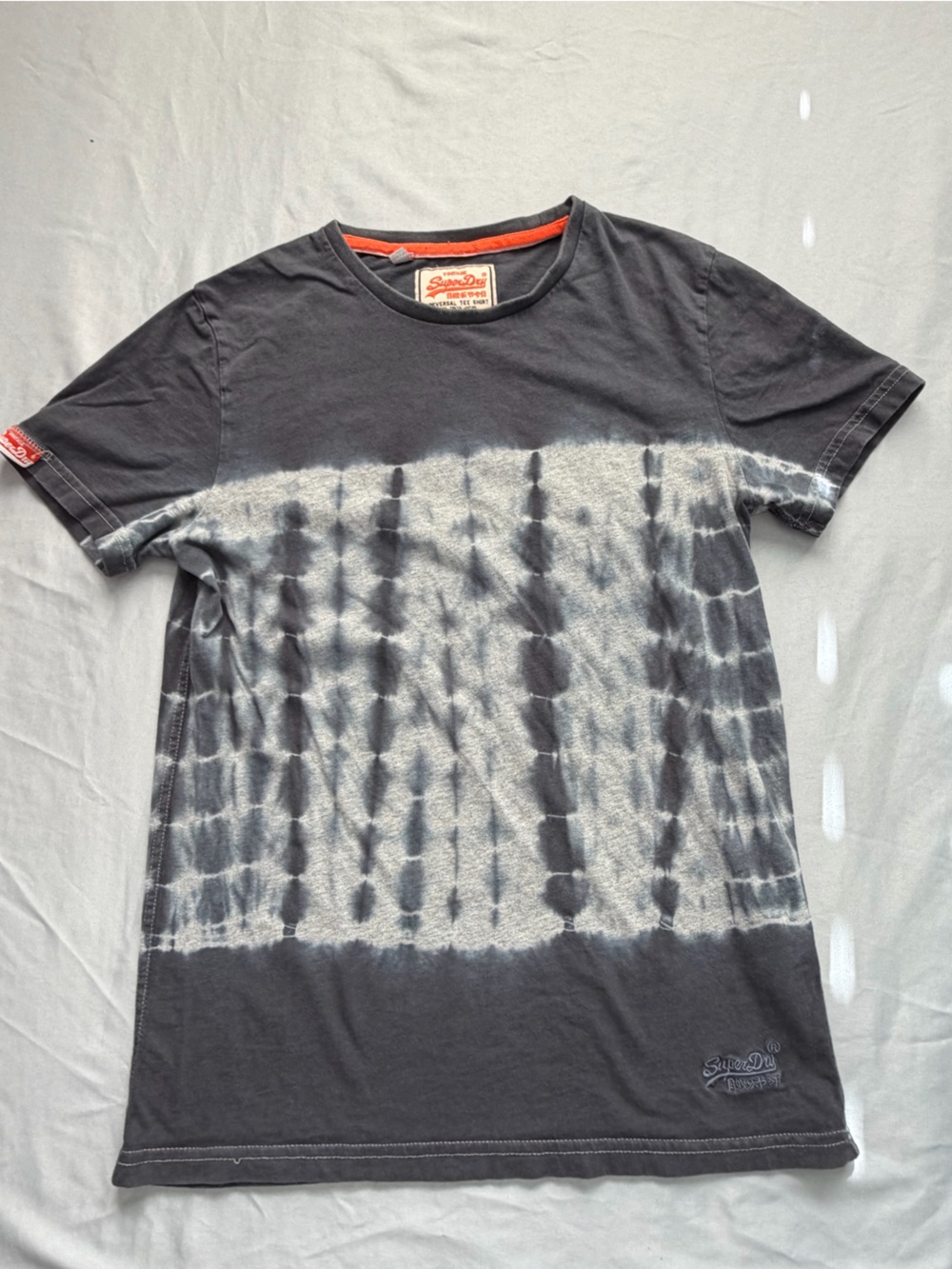 Superdry Charcoal Gray & White Tie-Dye Short Sleeve Tee with Orange Trim